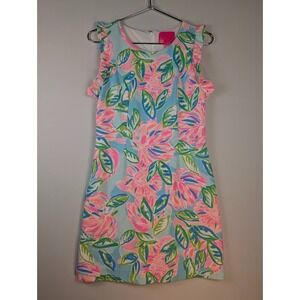 Lilly Pulitzer Sleeveless Midi Dress 6 Pink Blue Green Floral, Lined, Ruffel